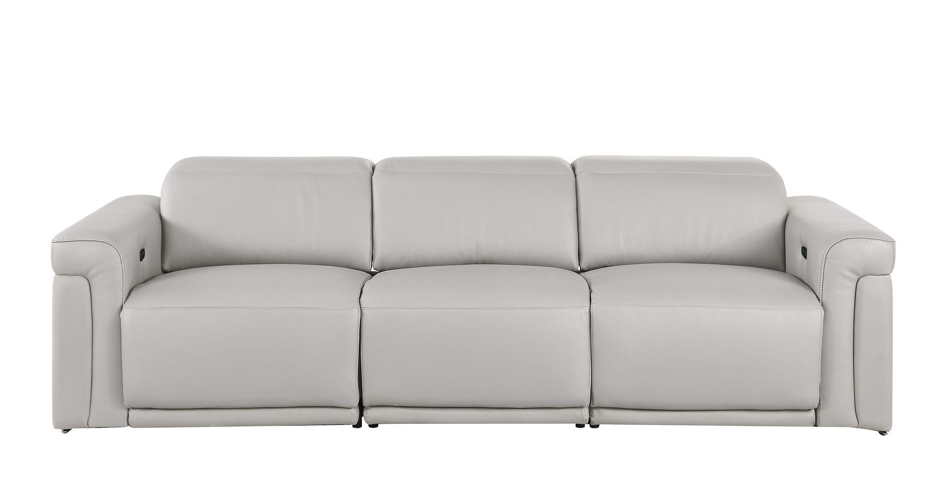 100" Light Gray Italian Leather Reclining USB Sofa - Living Room