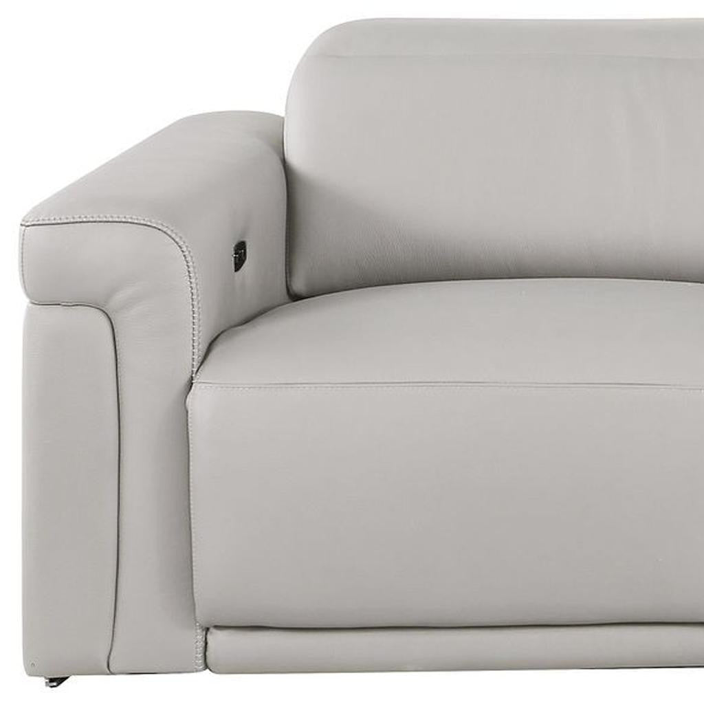 100" Light Gray Italian Leather Reclining USB Sofa - Living Room