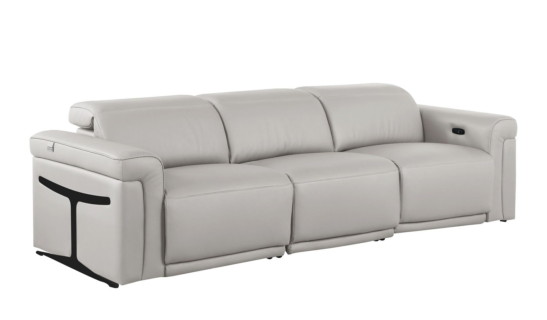 100" Light Gray Italian Leather Reclining USB Sofa - Living Room