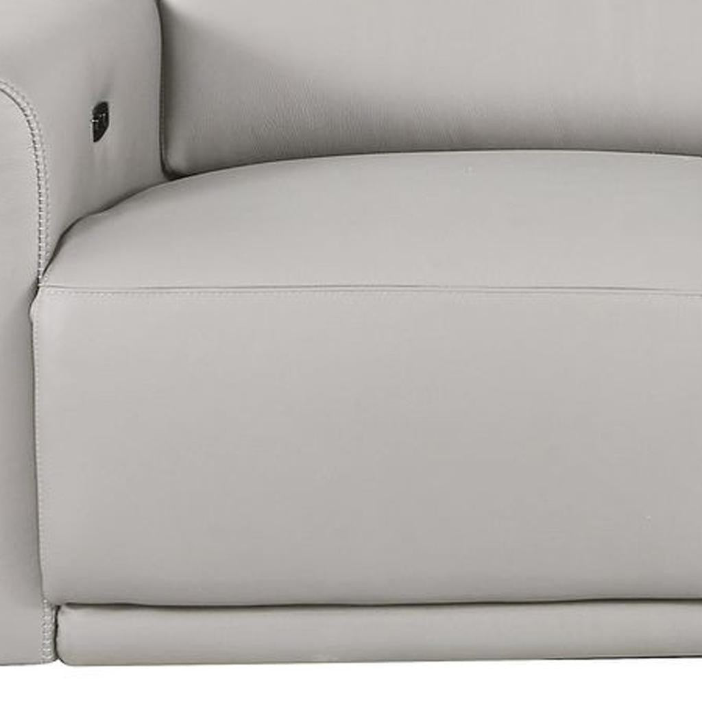 100" Light Gray Italian Leather Reclining USB Sofa - Living Room