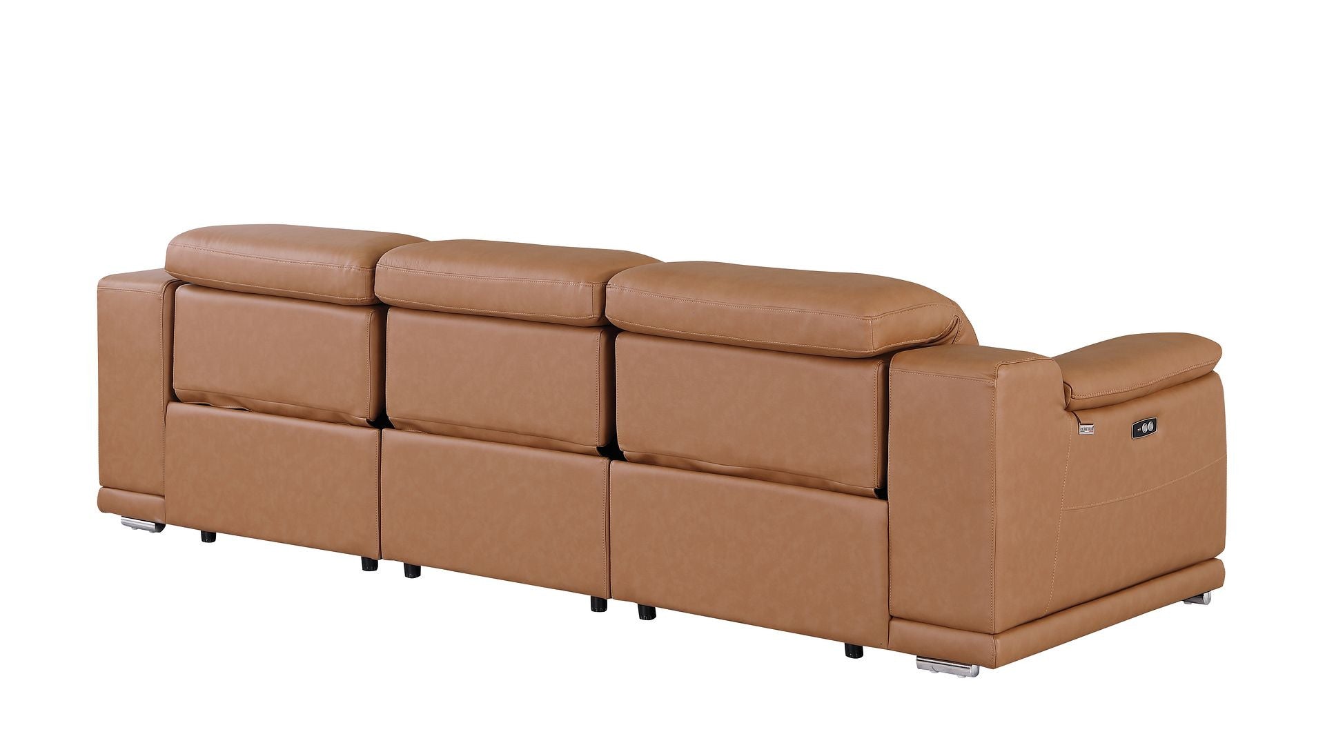 107" Chestnut Italian Leather Reclining USB Sofa - Living Room