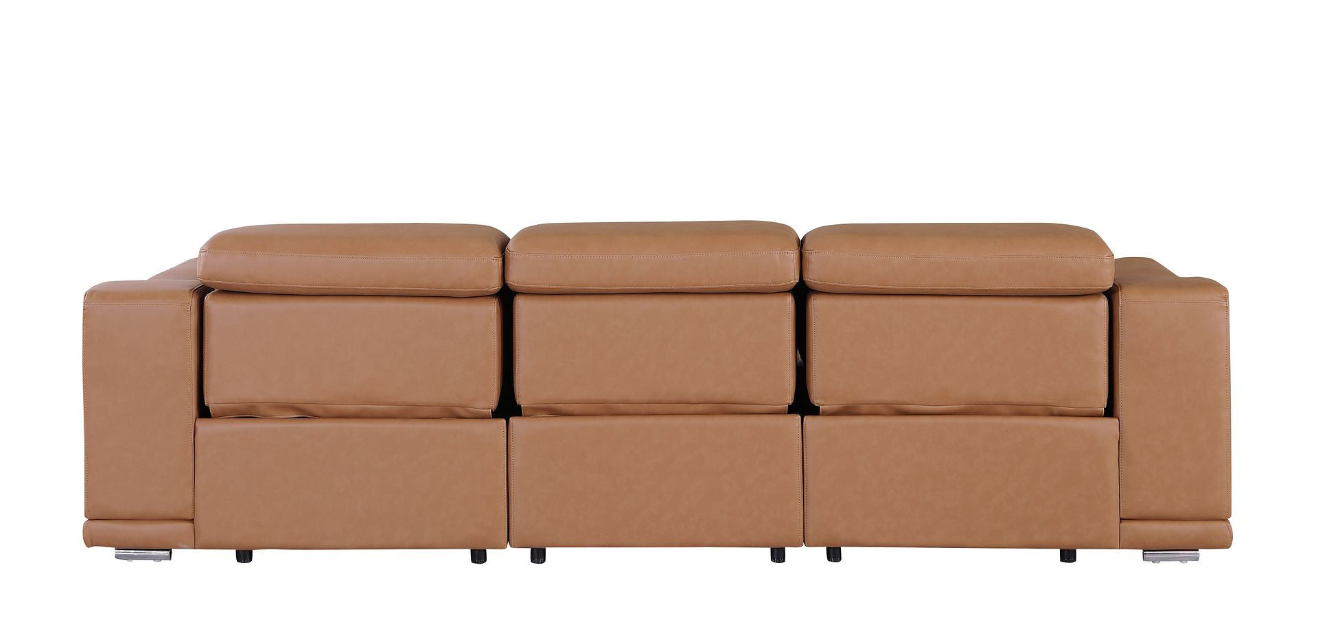 107" Chestnut Italian Leather Reclining USB Sofa - Living Room