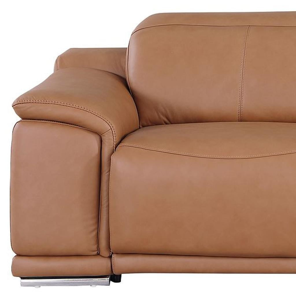 107" Chestnut Italian Leather Reclining USB Sofa - Living Room