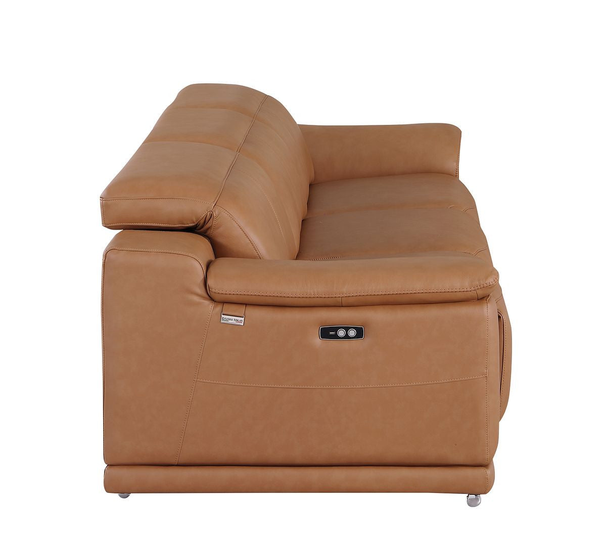 107" Chestnut Italian Leather Reclining USB Sofa - Living Room
