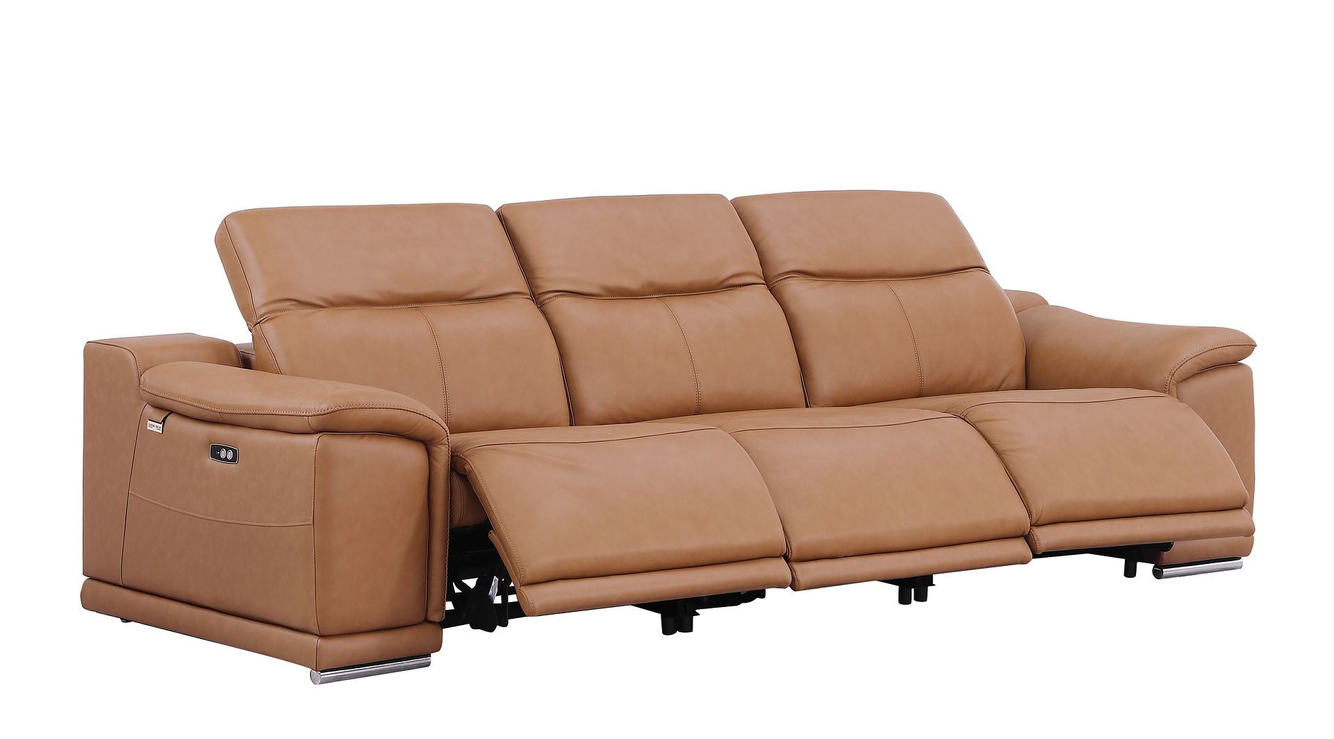 107" Chestnut Italian Leather Reclining USB Sofa - Living Room
