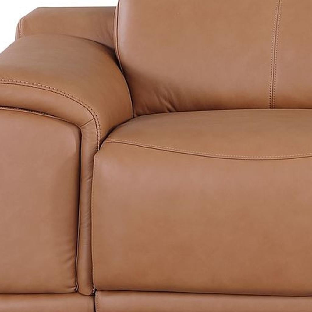 107" Chestnut Italian Leather Reclining USB Sofa - Living Room