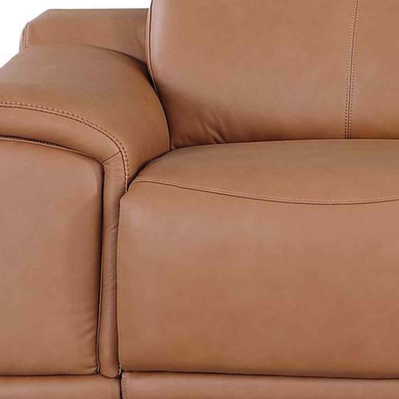 107" Chestnut Italian Leather Reclining USB Sofa - Living Room