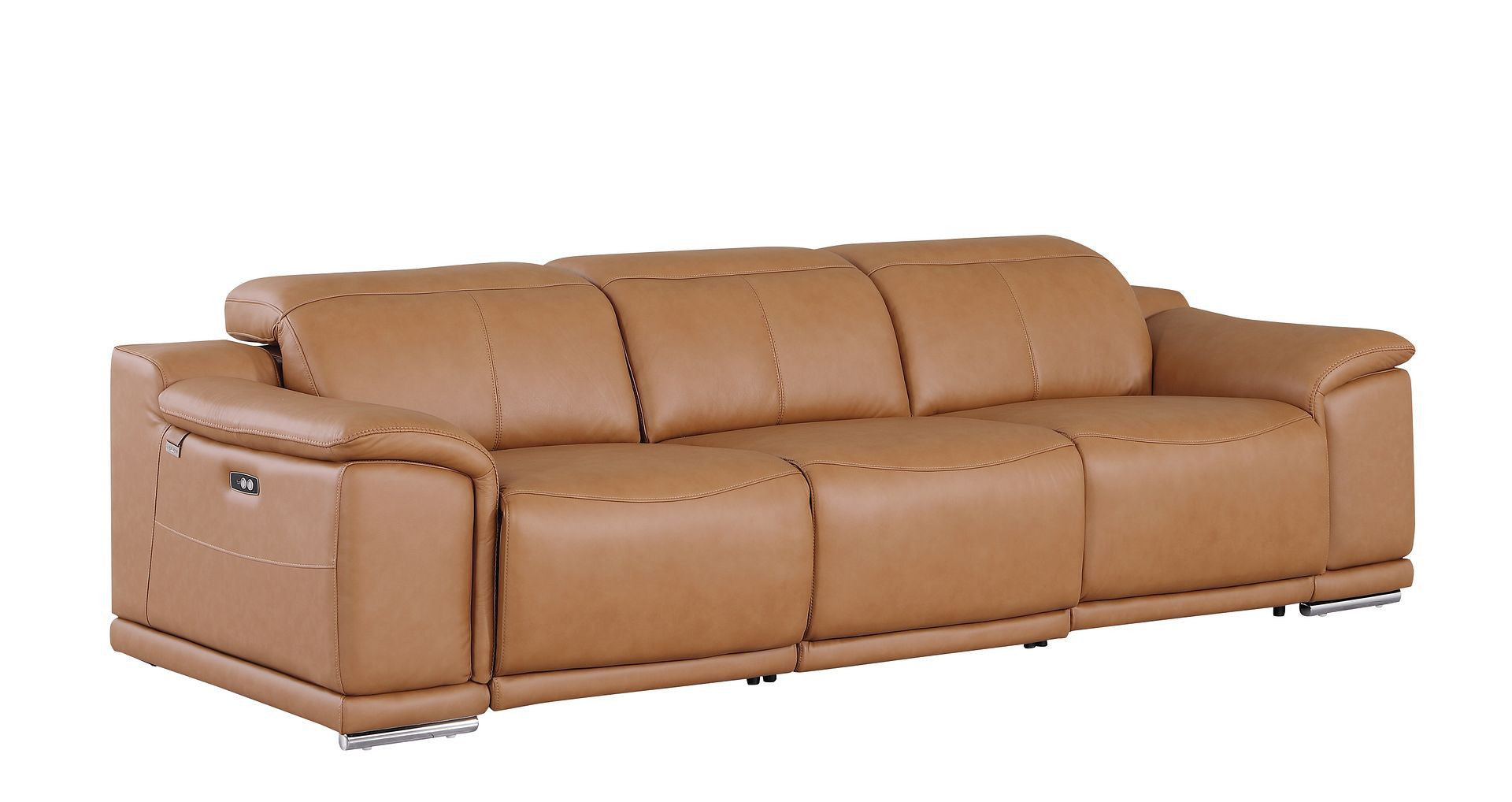 107" Chestnut Italian Leather Reclining USB Sofa - Living Room