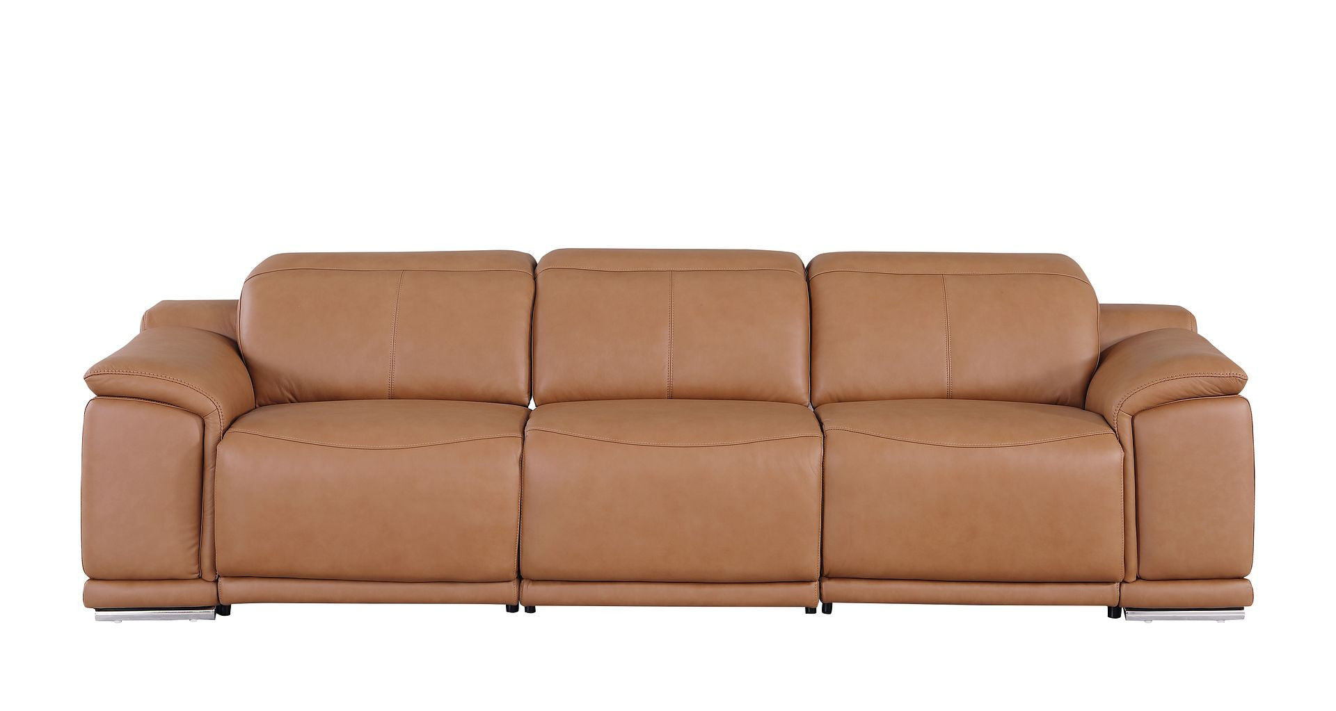 107" Chestnut Italian Leather Reclining USB Sofa - Living Room