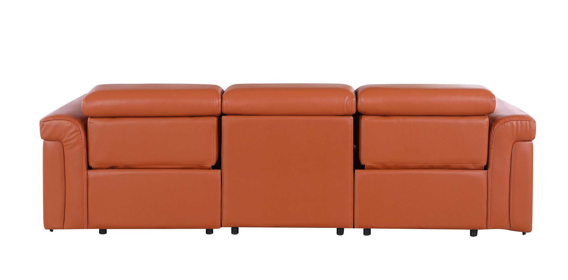 100" Camel Italian Leather Reclining USB Sofa - Living Room
