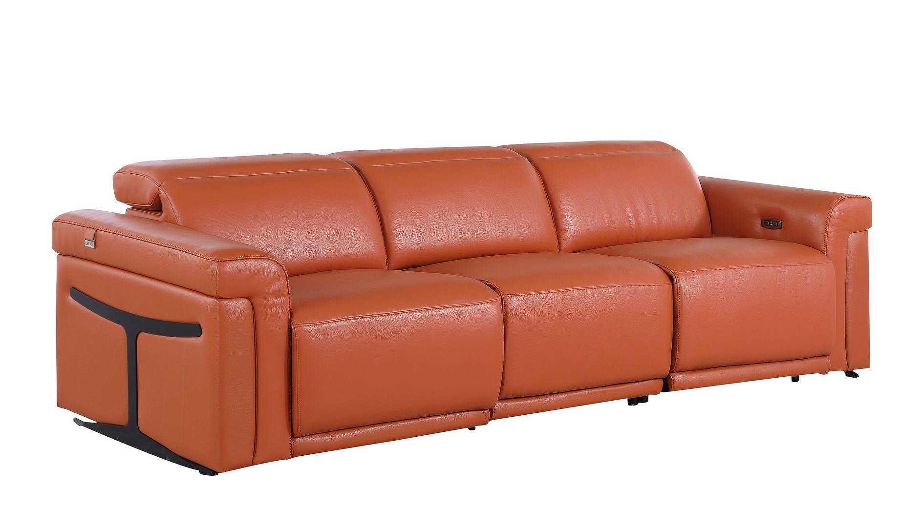 100" Camel Italian Leather Reclining USB Sofa - Living Room