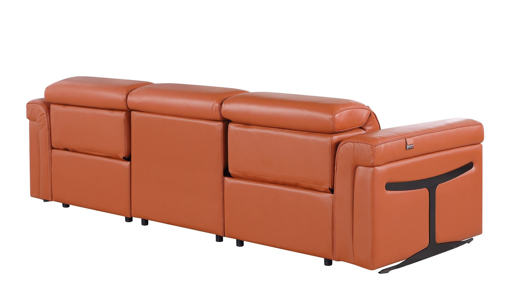 100" Camel Italian Leather Reclining USB Sofa - Living Room