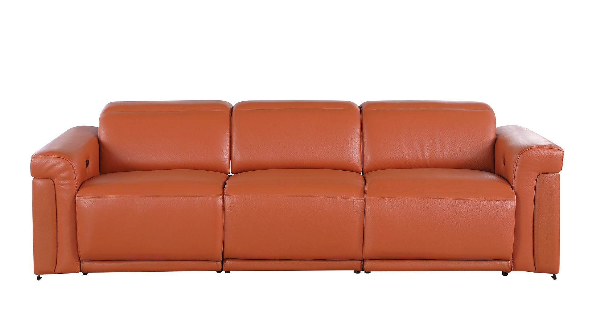 100" Camel Italian Leather Reclining USB Sofa - Living Room