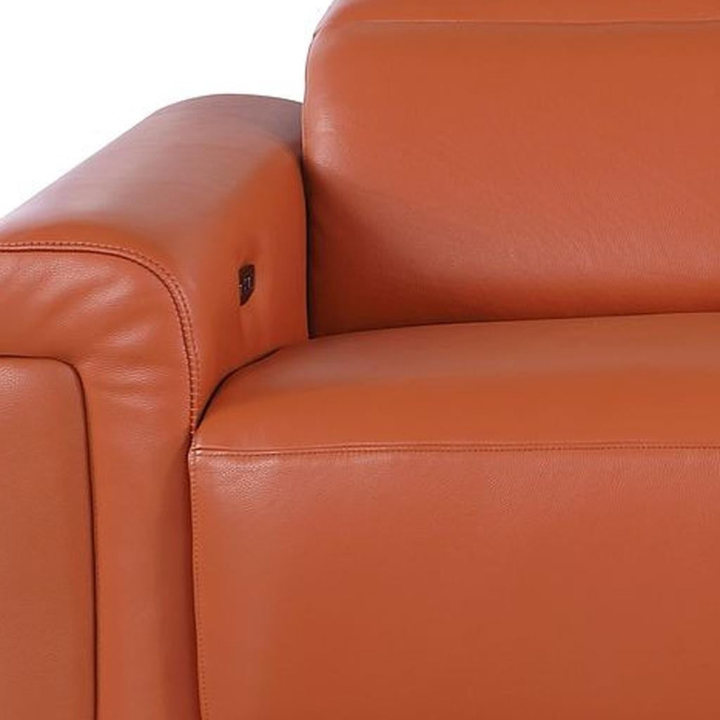 100" Camel Italian Leather Reclining USB Sofa - Living Room