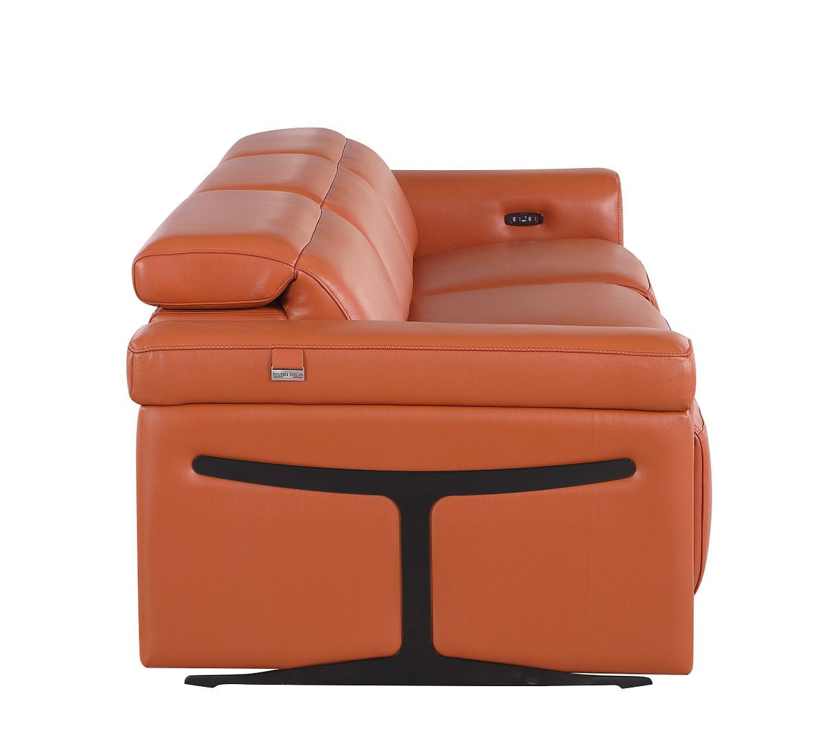 100" Camel Italian Leather Reclining USB Sofa - Living Room