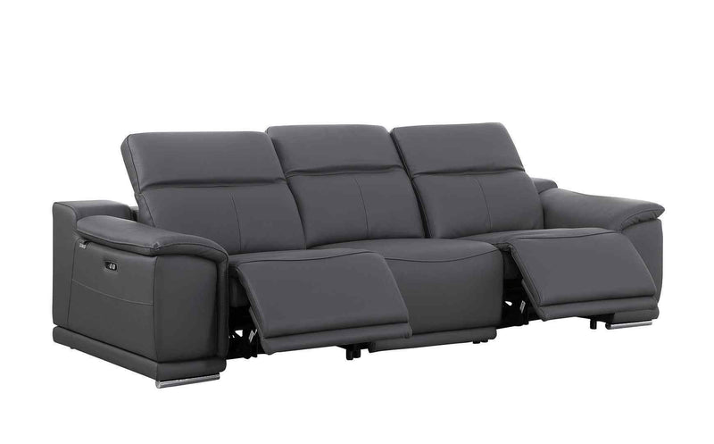 107" Dark Gray Italian Leather Reclining USB Sofa - Living Room