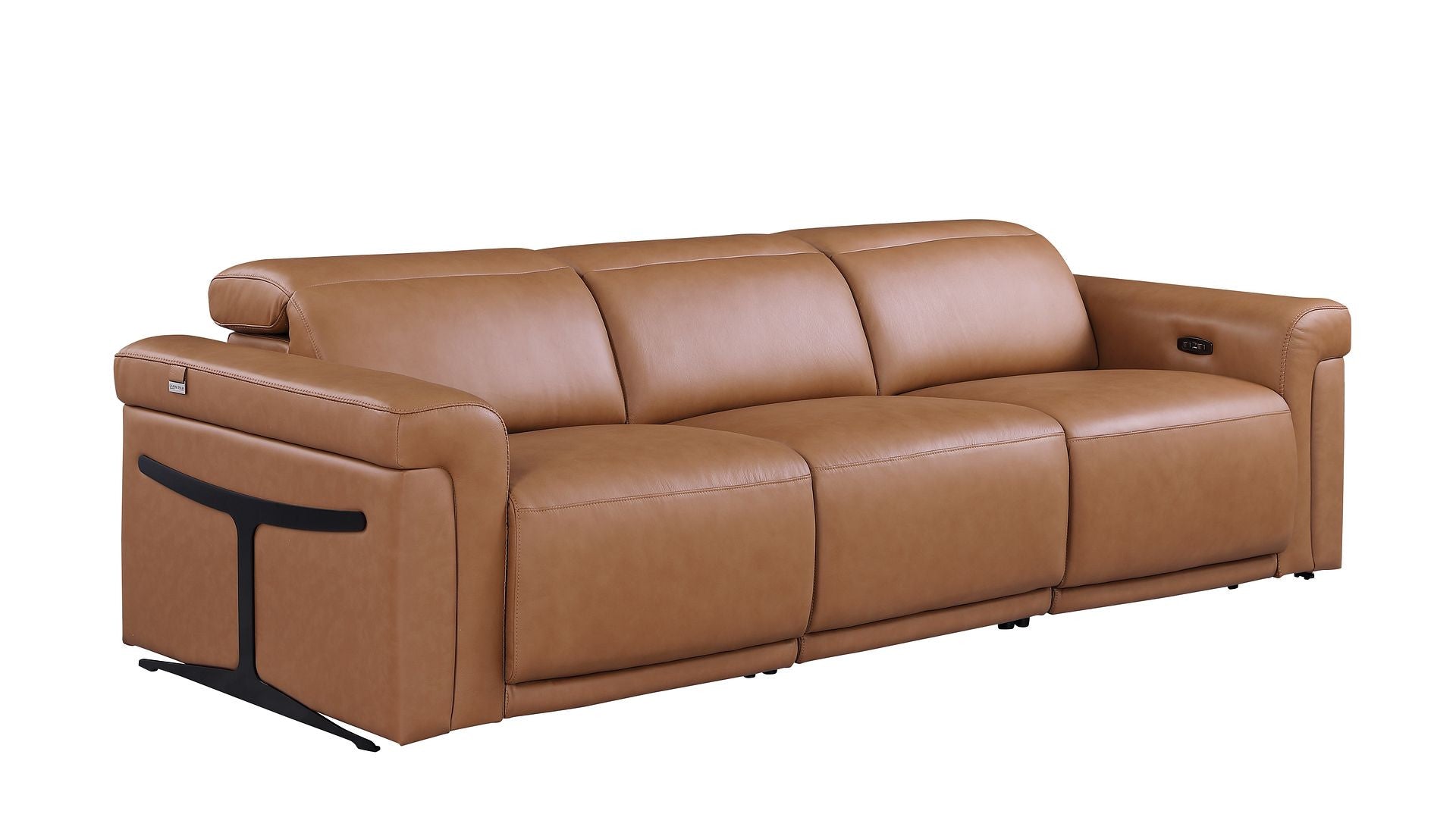 100" Chestnut Italian Leather Reclining USB Sofa - Living Room
