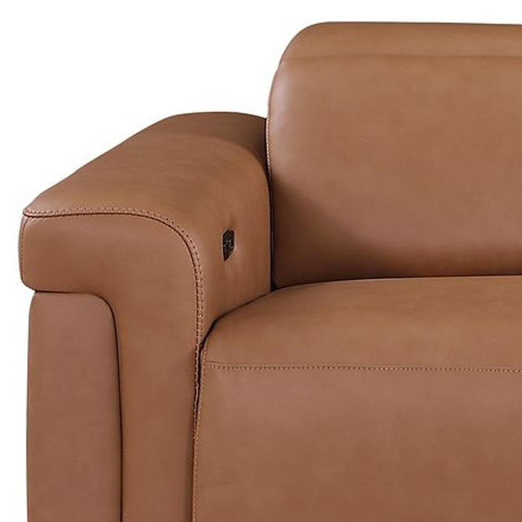 100" Chestnut Italian Leather Reclining USB Sofa - Living Room