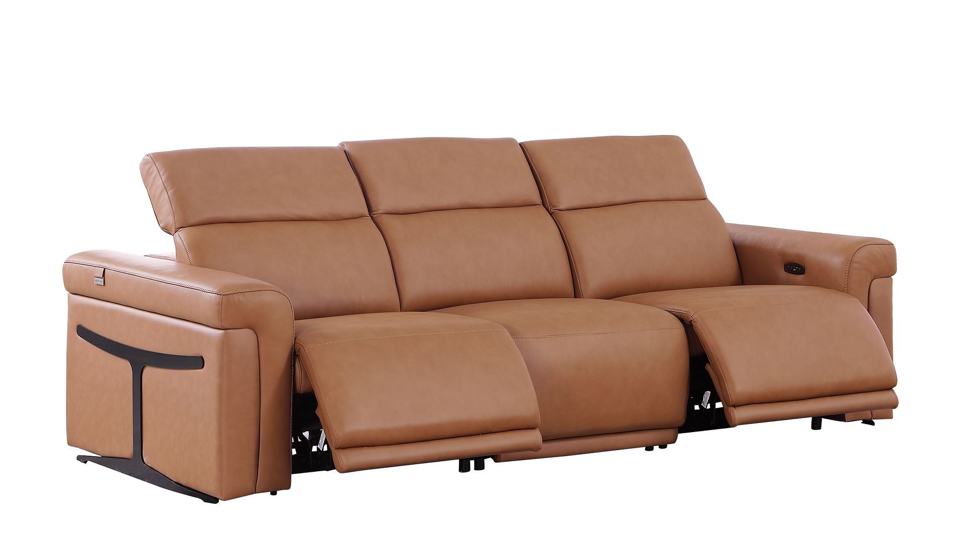 100" Chestnut Italian Leather Reclining USB Sofa - Living Room