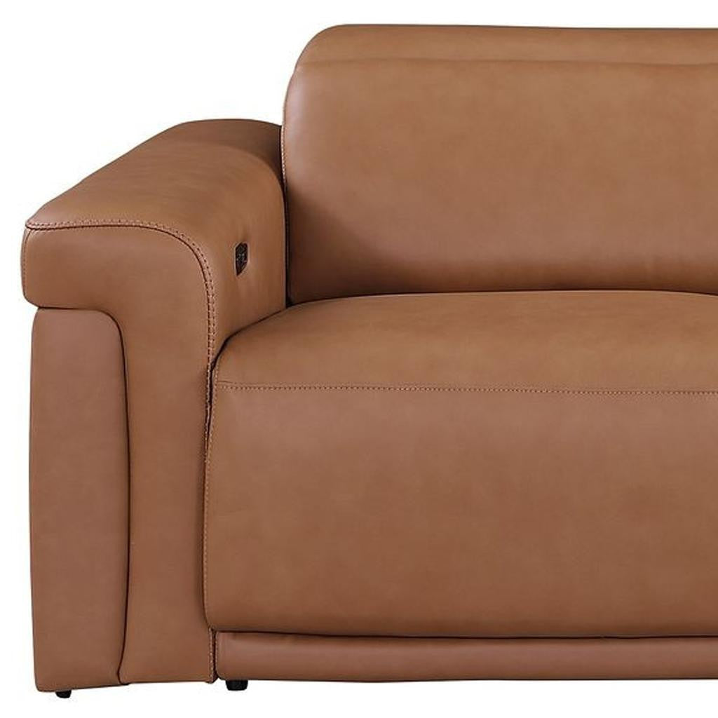 100" Chestnut Italian Leather Reclining USB Sofa - Living Room
