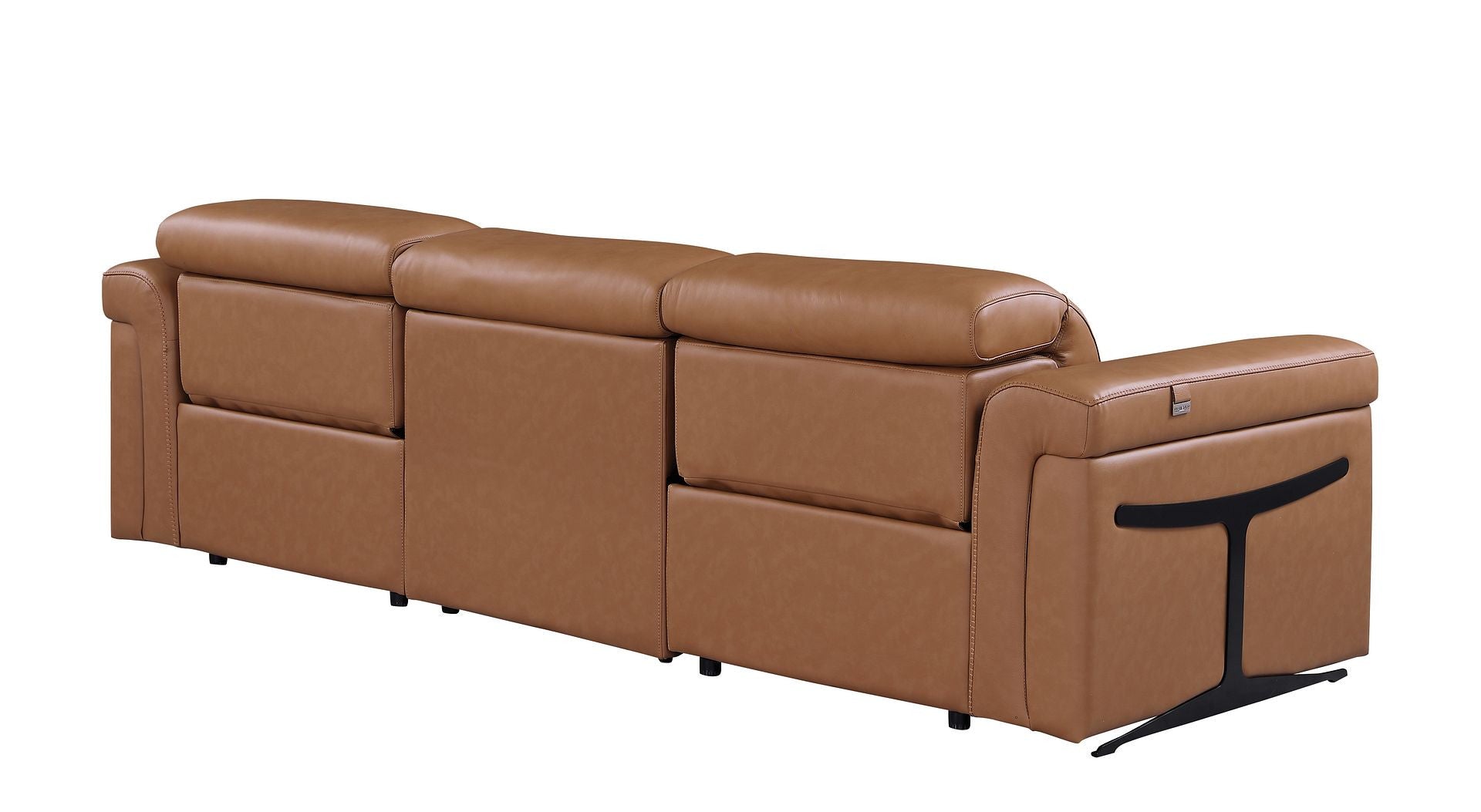 100" Chestnut Italian Leather Reclining USB Sofa - Living Room