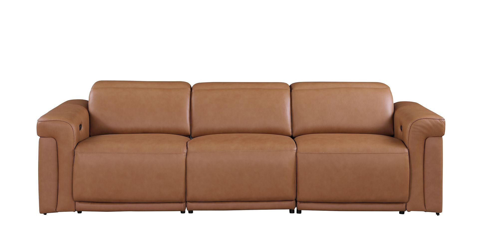 100" Chestnut Italian Leather Reclining USB Sofa - Living Room