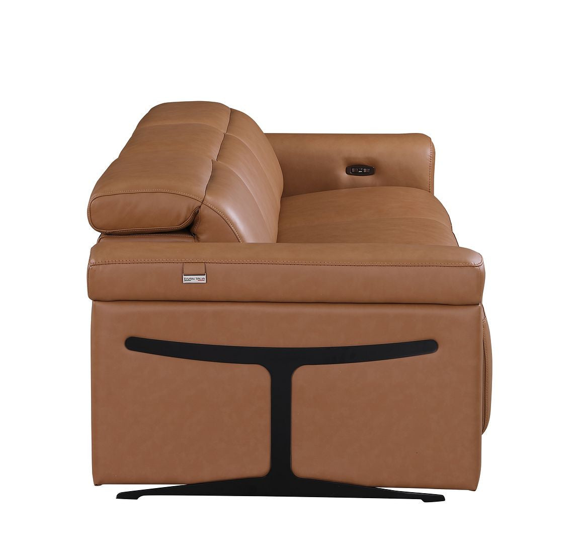 100" Chestnut Italian Leather Reclining USB Sofa - Living Room