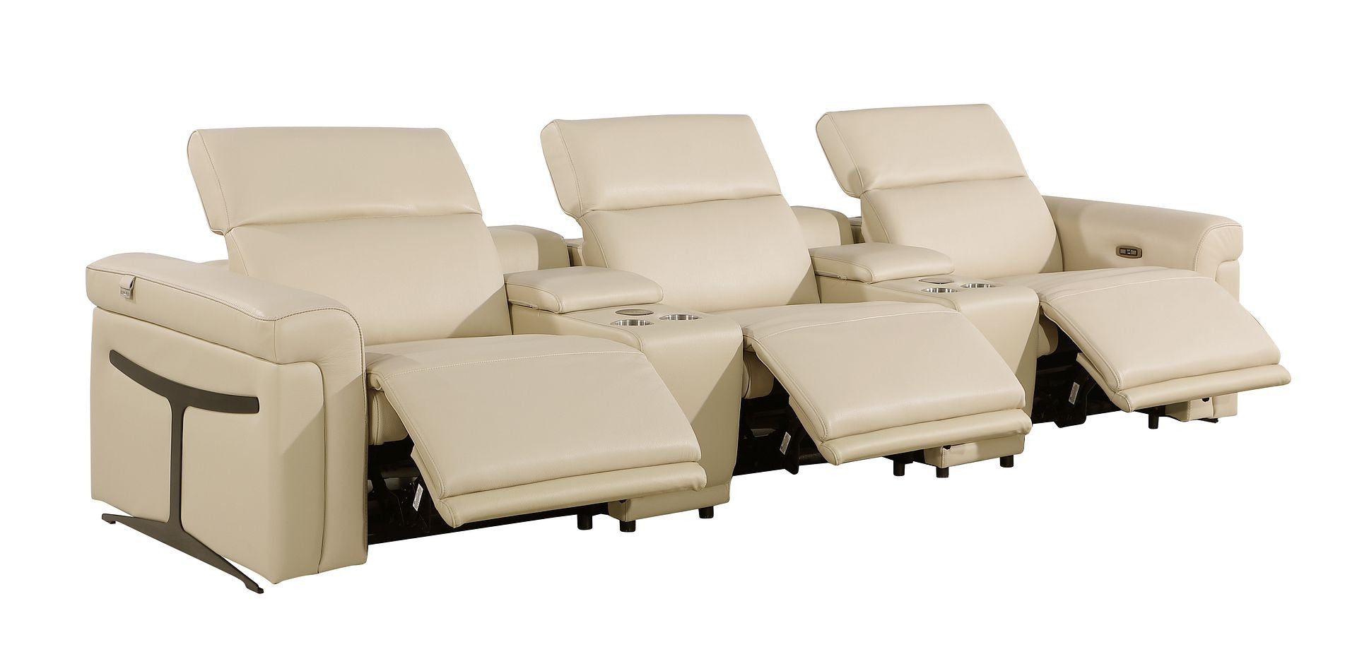 126" Beige Italian Leather Reclining USB and Wireless Charger Sofa And Storage - Living Room