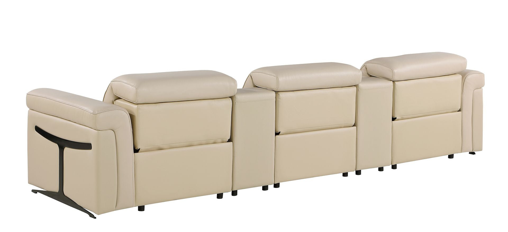 126" Beige Italian Leather Reclining USB and Wireless Charger Sofa And Storage - Living Room