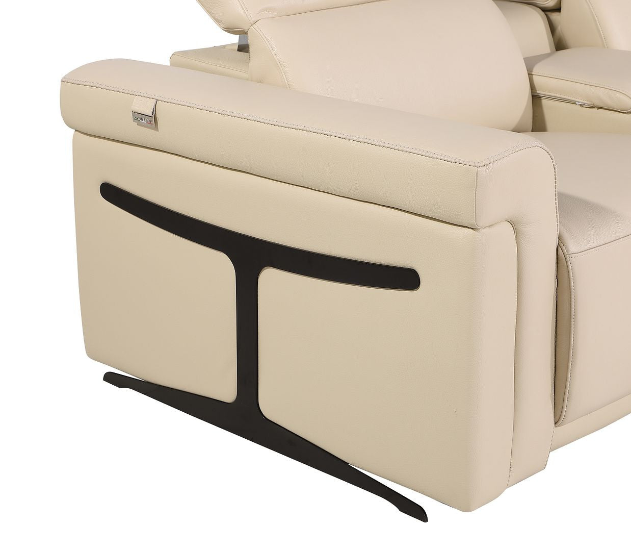 126" Beige Italian Leather Reclining USB and Wireless Charger Sofa And Storage - Living Room