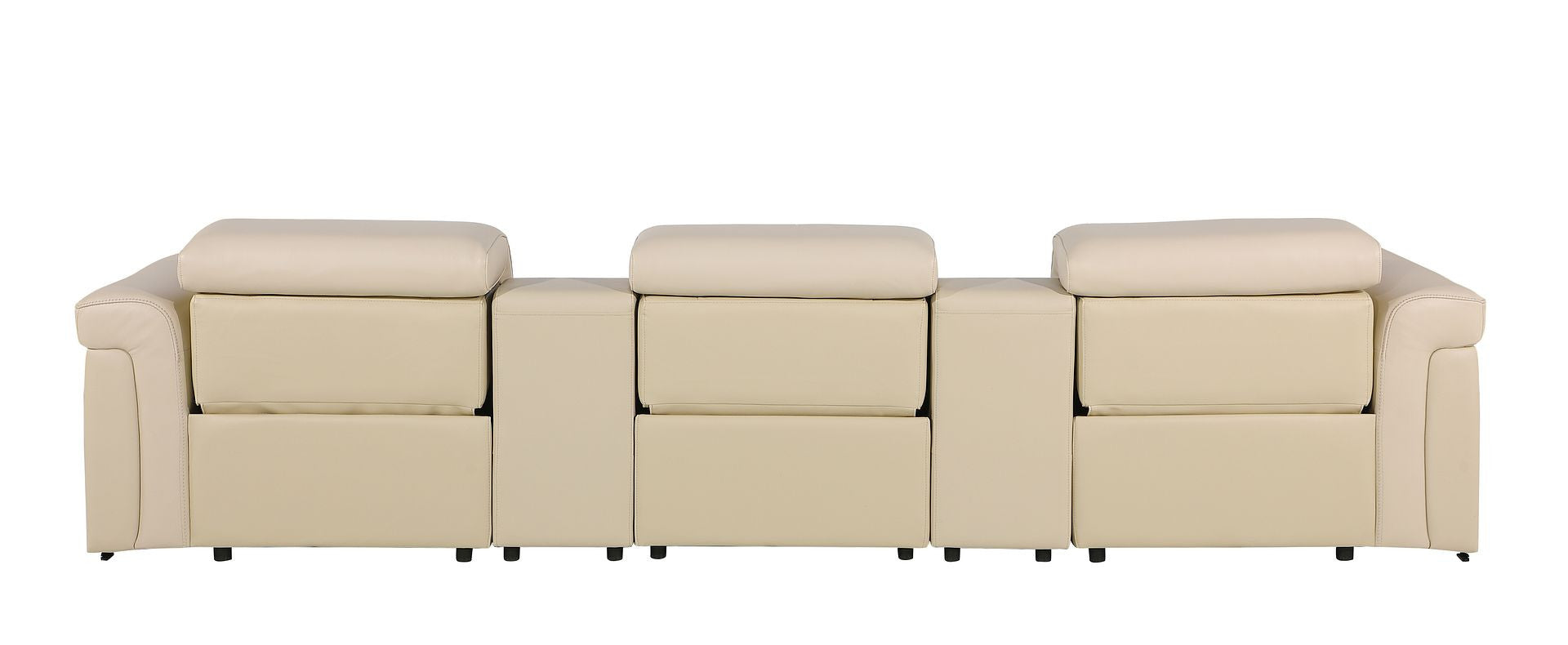 126" Beige Italian Leather Reclining USB and Wireless Charger Sofa And Storage - Living Room
