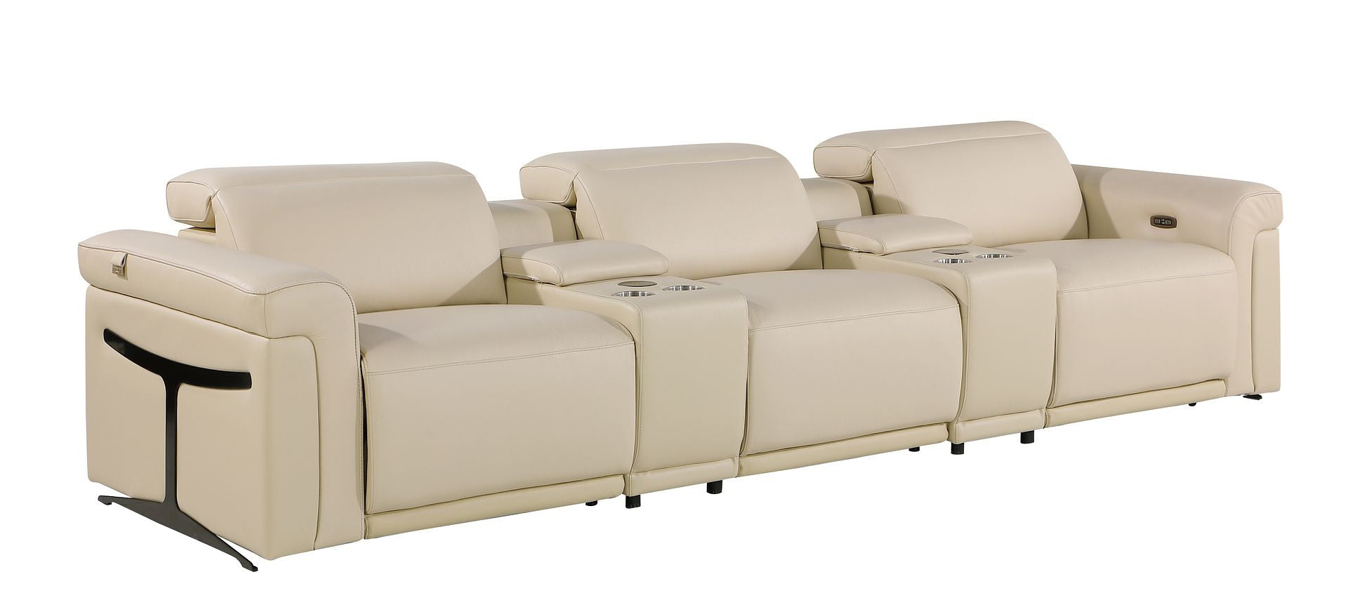 126" Beige Italian Leather Reclining USB and Wireless Charger Sofa And Storage - Living Room