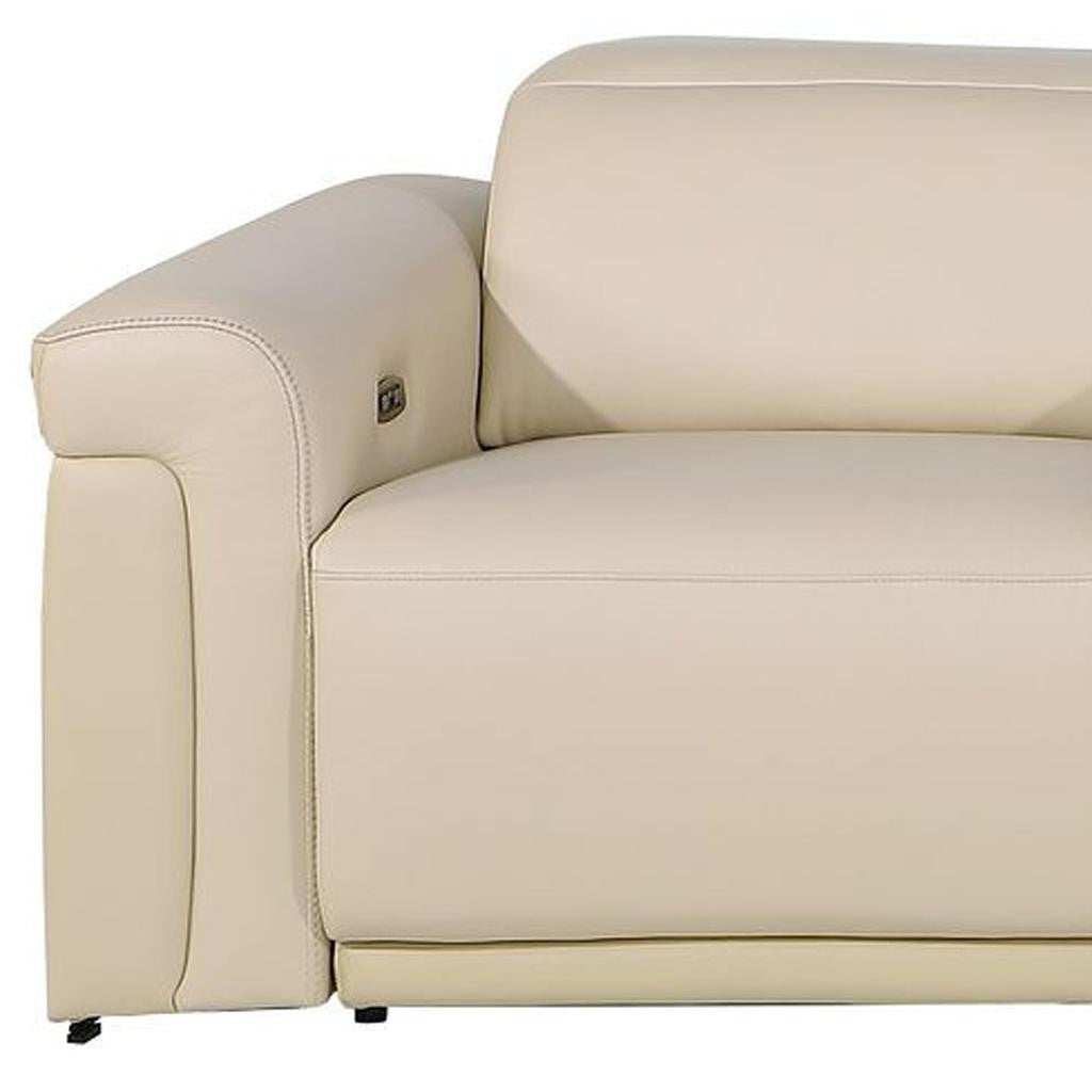 126" Beige Italian Leather Reclining USB and Wireless Charger Sofa And Storage - Living Room