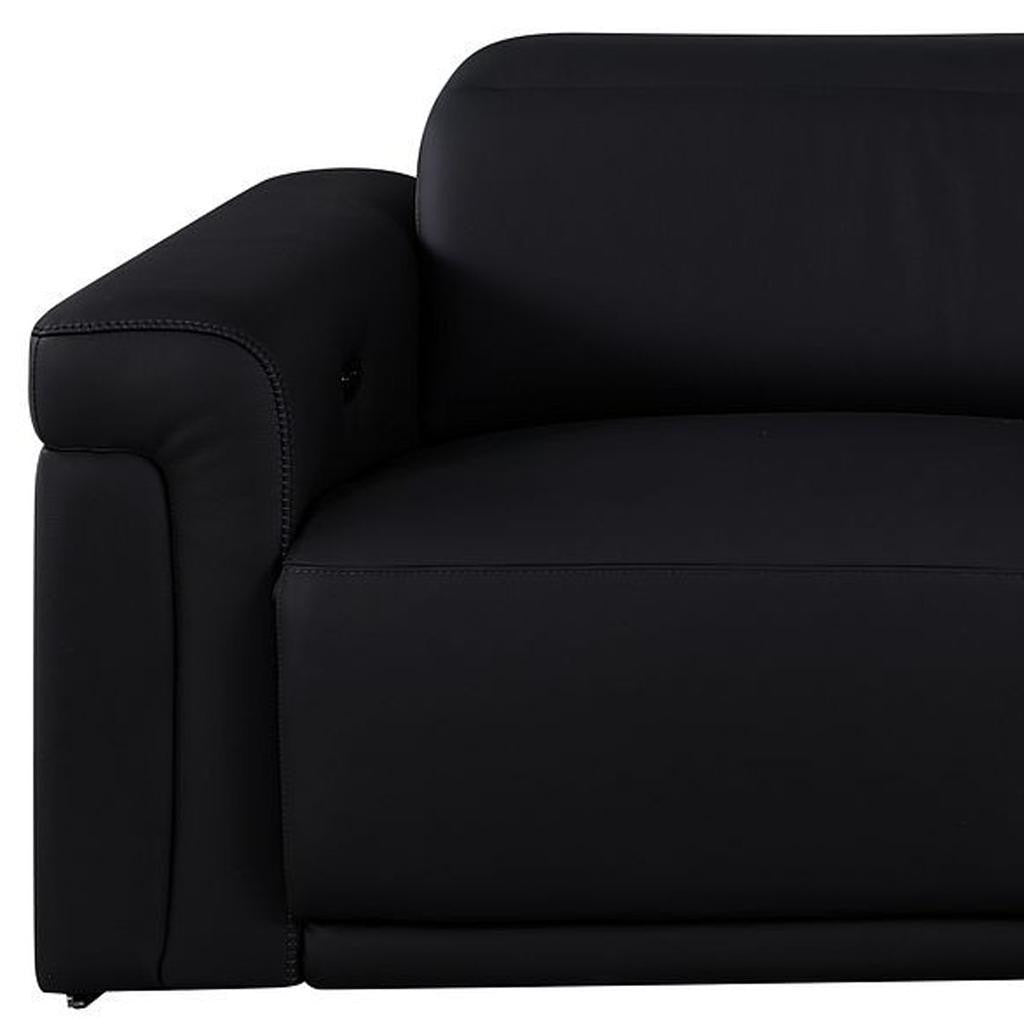 100" Black Italian Leather Reclining USB Sofa - Living Room