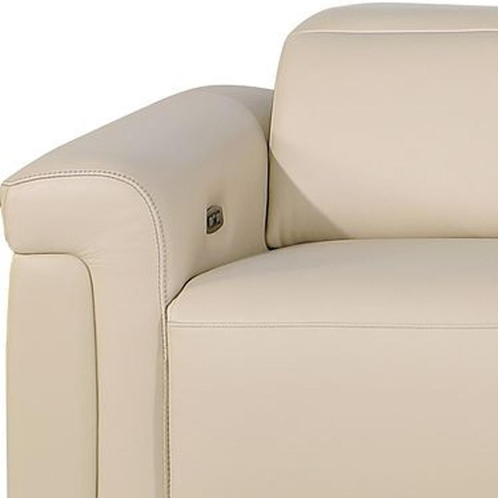 126" Beige Italian Leather Reclining USB and Wireless Charger Sofa And Storage - Living Room
