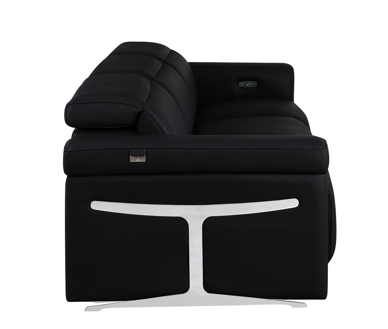 100" Black Italian Leather Reclining USB Sofa - Living Room