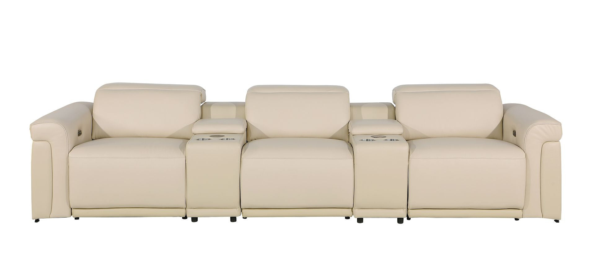 126" Beige Italian Leather Reclining USB and Wireless Charger Sofa And Storage - Living Room