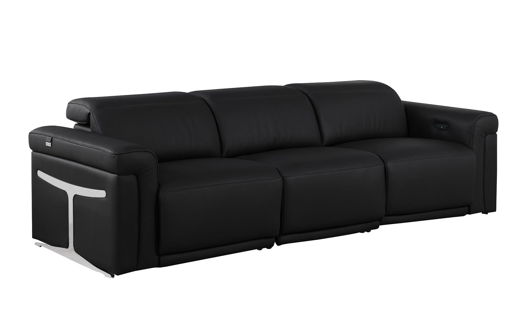 100" Black Italian Leather Reclining USB Sofa - Living Room