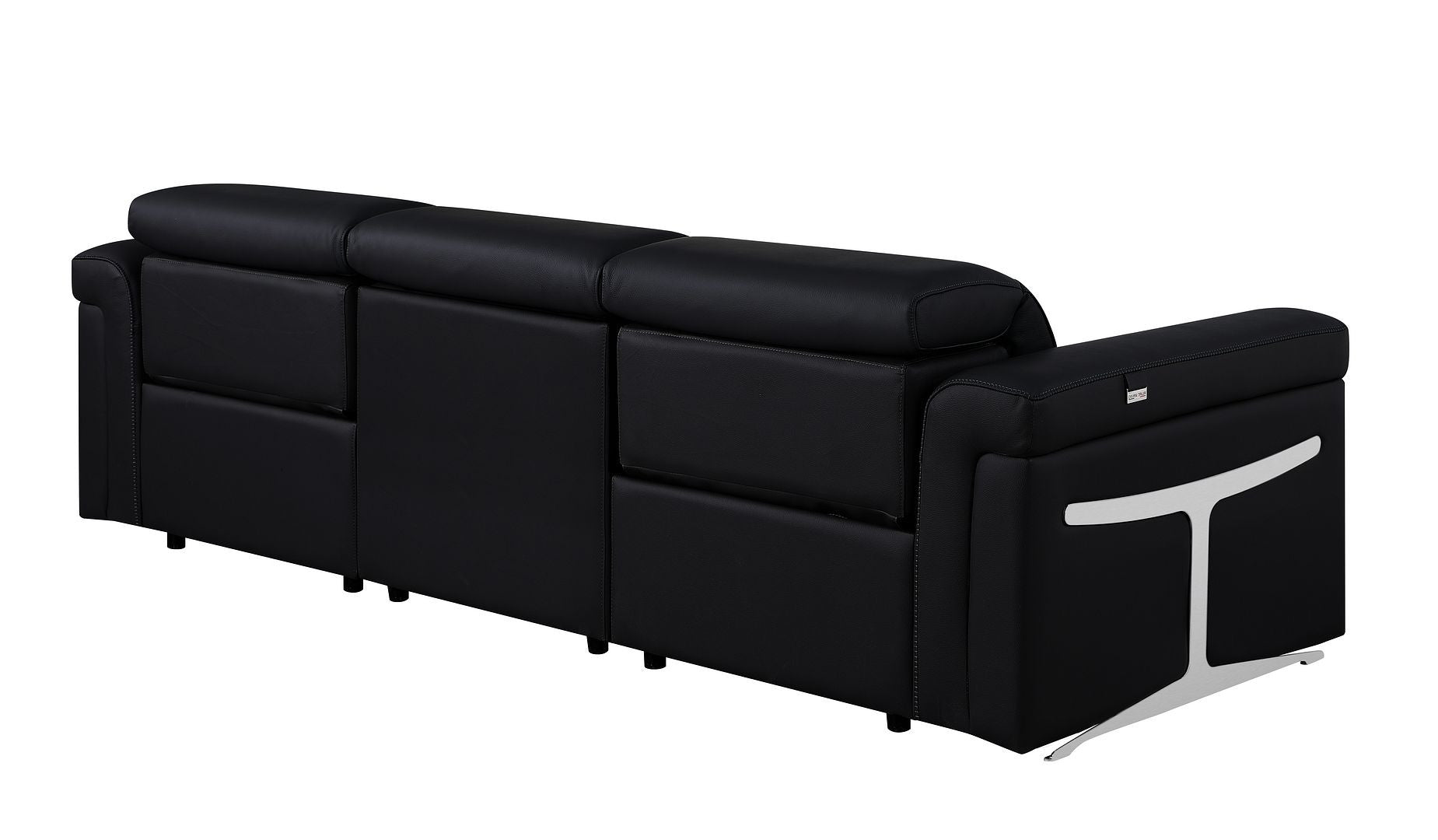100" Black Italian Leather Reclining USB Sofa - Living Room
