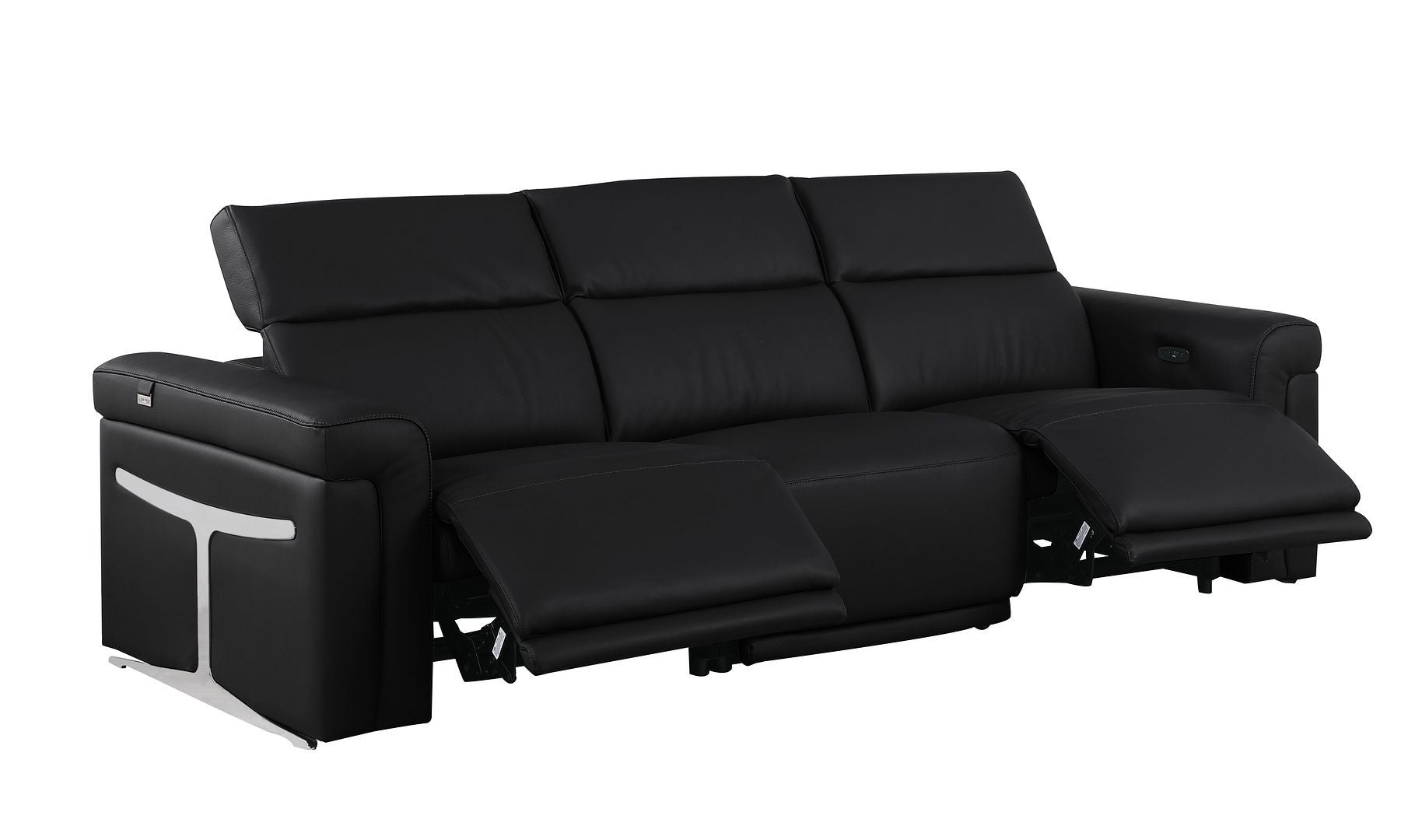 100" Black Italian Leather Reclining USB Sofa - Living Room