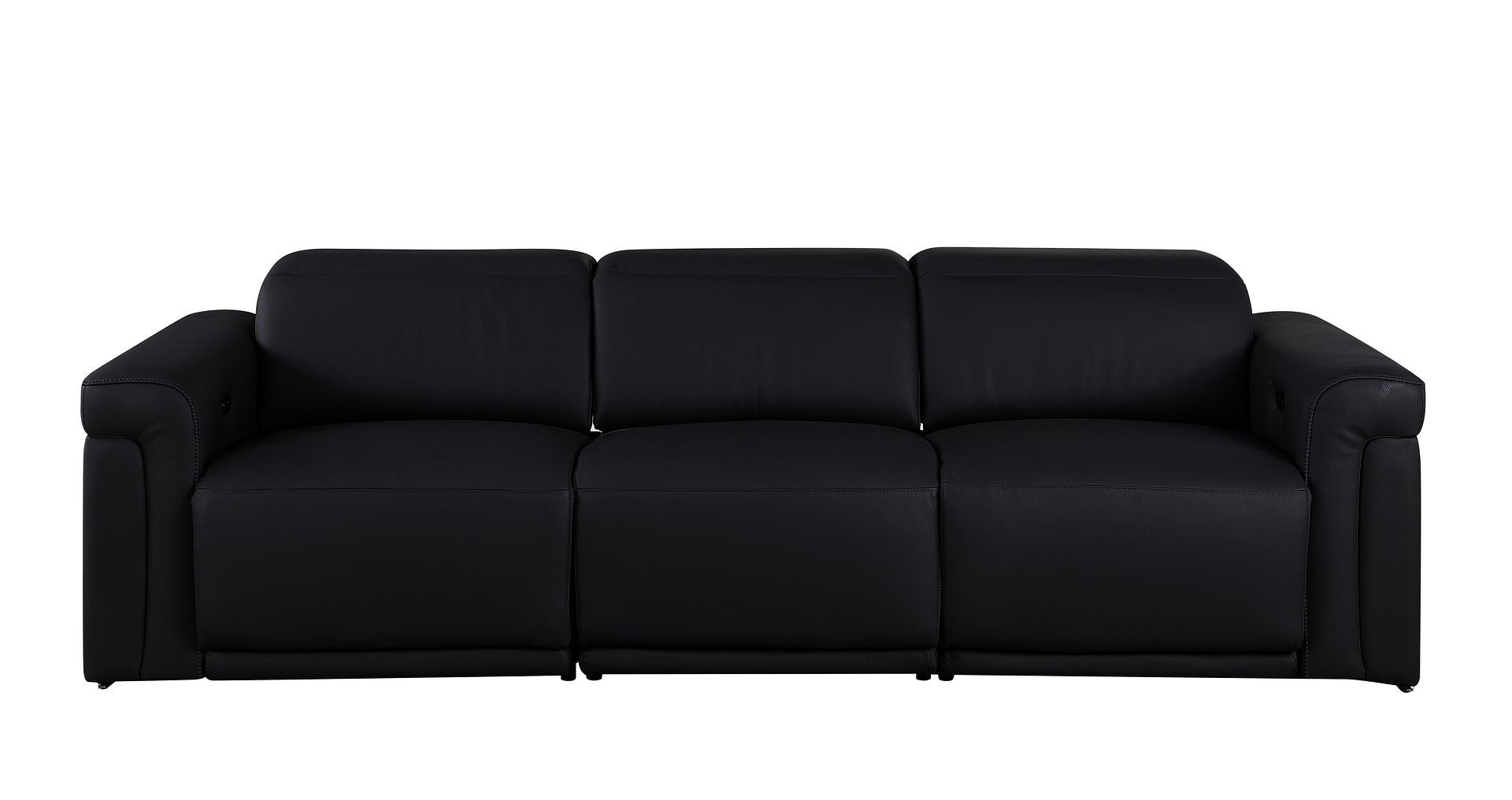 100" Black Italian Leather Reclining USB Sofa - Living Room