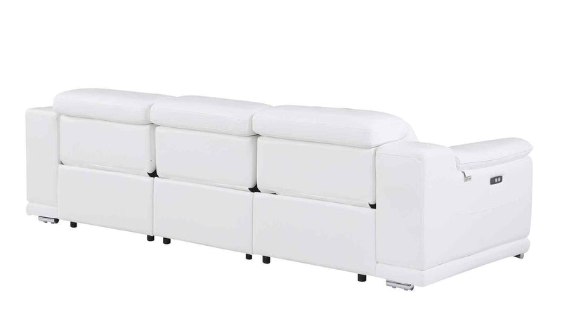 107" White Italian Leather Reclining USB Sofa - Living Room