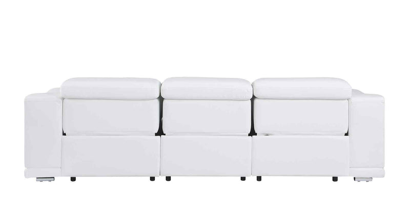 107" White Italian Leather Reclining USB Sofa - Living Room
