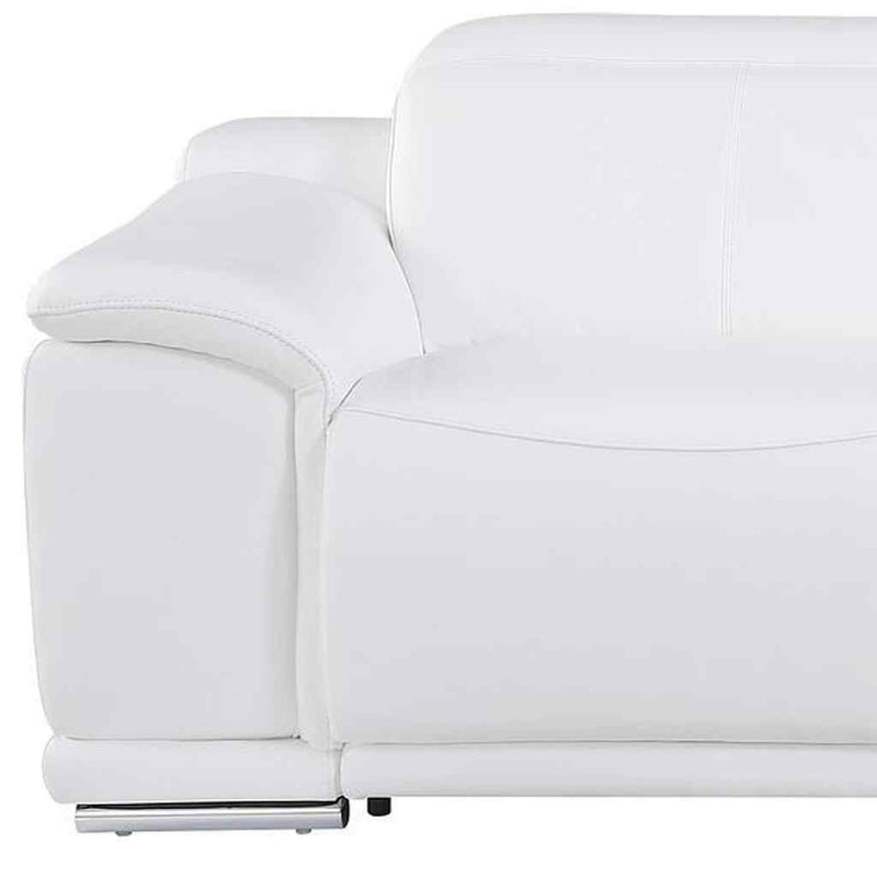 107" White Italian Leather Reclining USB Sofa - Living Room