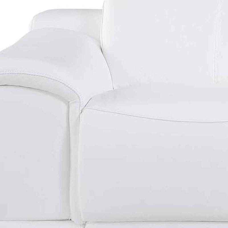 107" White Italian Leather Reclining USB Sofa - Living Room