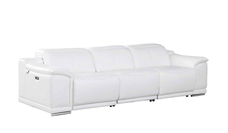 107" White Italian Leather Reclining USB Sofa - Living Room