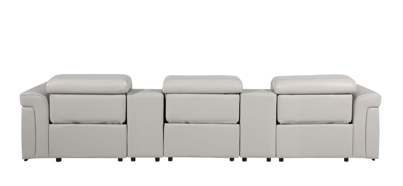 126" Light Gray Italian Leather Reclining USB and Wireless Charger Sofa And Storage - Living Room