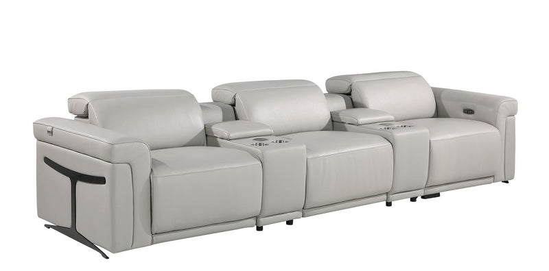 126" Light Gray Italian Leather Reclining USB and Wireless Charger Sofa And Storage - Living Room