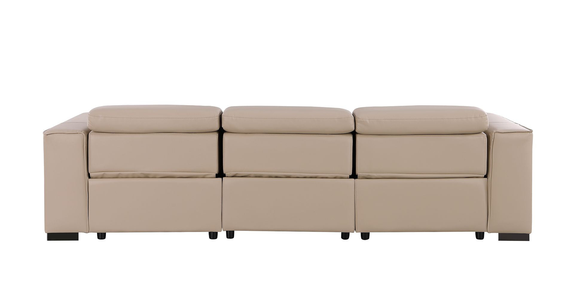 110" Beige Top Grain Leather Reclining USB Sofa - Living Room