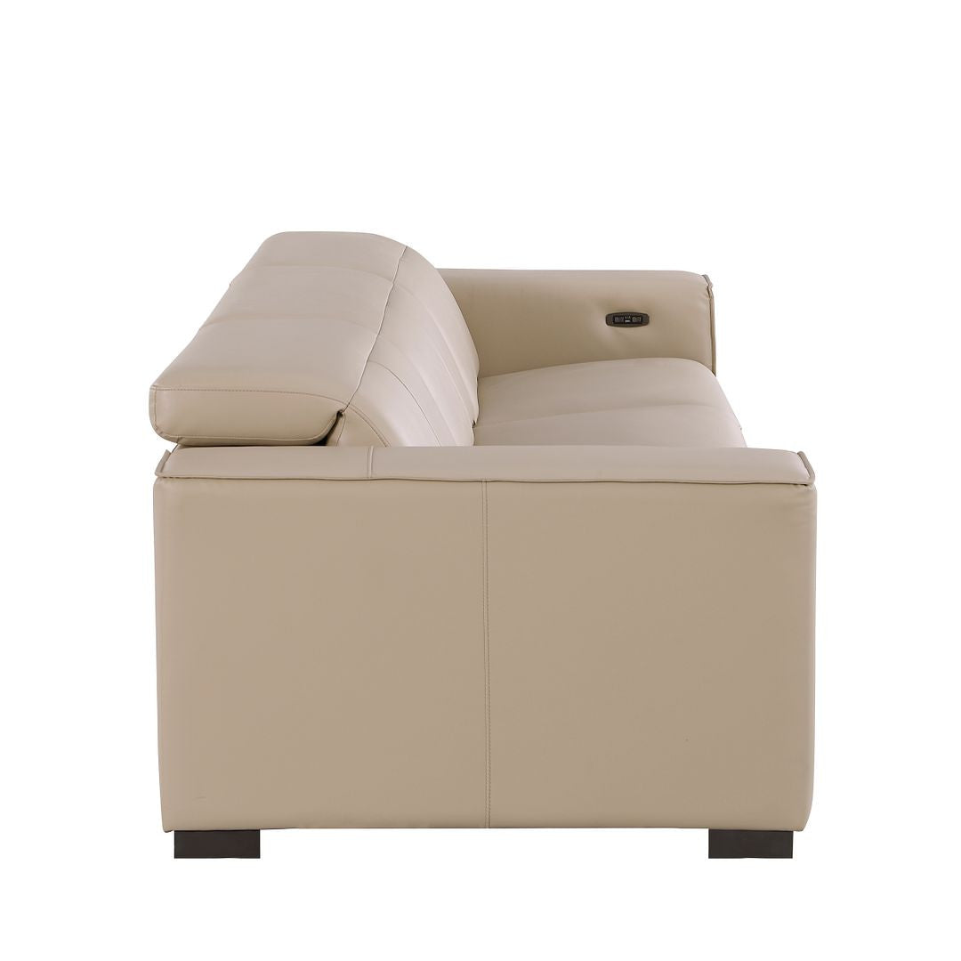 110" Beige Top Grain Leather Reclining USB Sofa - Living Room